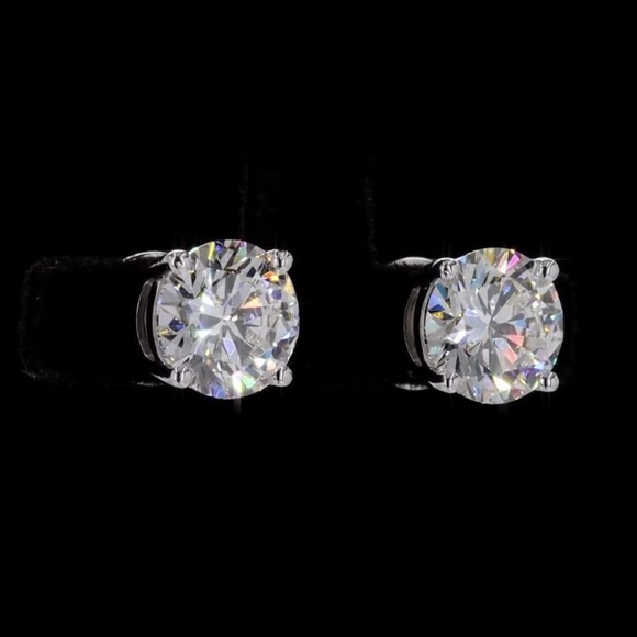 4.00 CTW Lab Diamond Stud Earrings (2.00 CT Each) – F/VS1 Round Brilliant - Picture 5 of 8